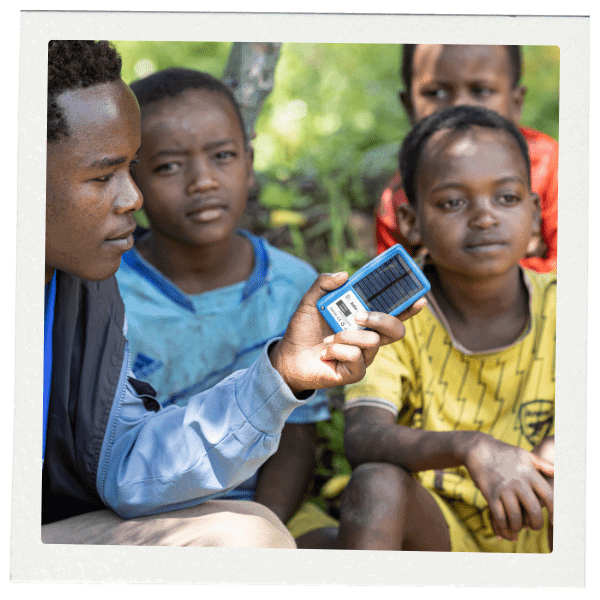 Children listening to an audio device