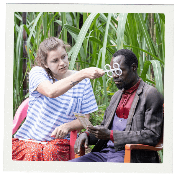 Doctor trains individual on vision care